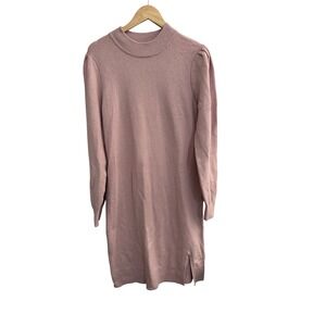 Gap Mauve Mist Puff Sleeve Side Slit Sweater Dress Large Tall Cozy Feminine Knit